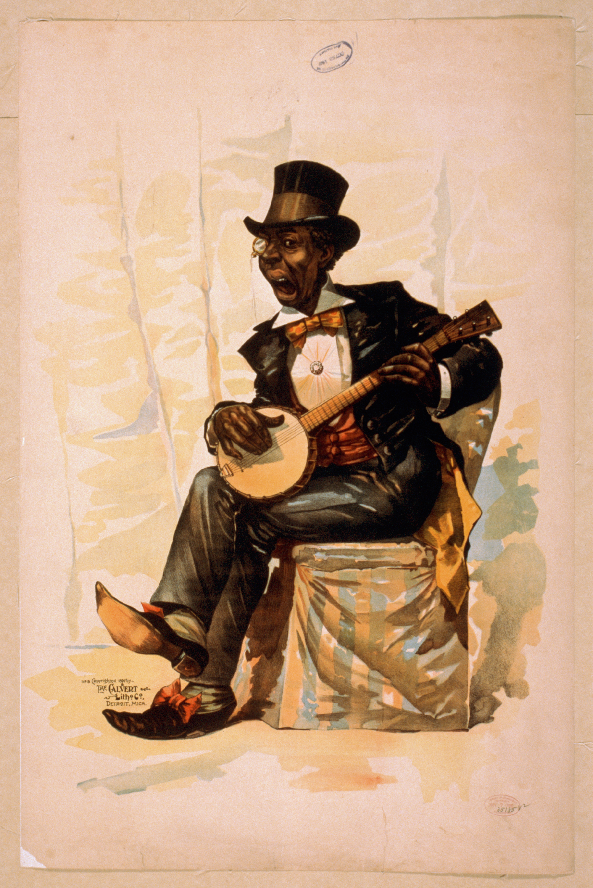 [african American In Tuxedo And Top Hat, Seated, Playing Banjo] | Free