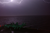 Lightning Fills The Evening Sky Aboard Uss Constellation (cv 64). Image