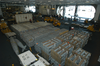 The Hangar Bay Aboard The Nuclear Powered Air Craft Carrier Uss George Washington (cvn 73) Is Staged With Weapons Transferred From The Military Sealift Command Ship Usns Supply (t-aoe 6) Image