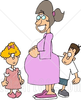 Happy Pregnant Mother Standing With Her Daughter And Son Clipart Image