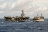 The Nuclear-powered Aircraft Carrier Uss Carl Vinson (cvn 70) And Fast Combat Support Ship Uss Sacramento (aoe 1) Engage In An Underway Replenishment (unreps) Image
