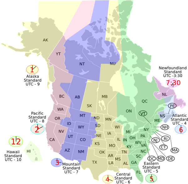 time zone map with times. Usa Canada Time Zone Map