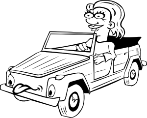 Girl Driving Car Cartoon Outline Clip Art