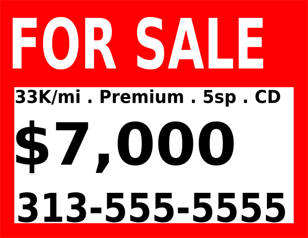 For Sale Signs For Cars. For Sale Sign clip art