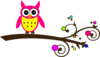 Pink Owl Colorful Branch Clip Art