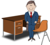 Teacher / Manager Between Chair And Desk Clip Art