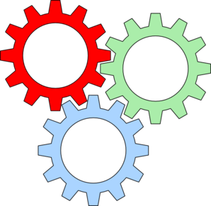 Tri-color Gears With Outline Clip Art