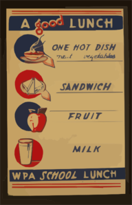 A Good Lunch - One Hot Dish, Meat, Vegetables - Sandwich - Fruit - Milk Wpa School Lunch. Clip Art