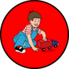 Little Boy Playing With Car In Red Circle Clip Art