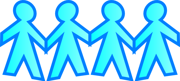 friends joining hands clip art in blue