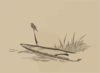 Bird And Boat Among Reeds. Clip Art