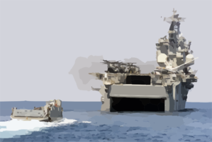 A U.s. Navy Landing Craft Utility (lcu) Approaches The Welldeck Of The Amphibious Assault Ship Uss Nassau (lha 4) Clip Art