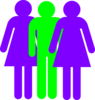 Boy And 2 Girls Stick Figure - Green Purple Clip Art