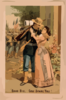 [man Wearing Military Uniform, Holding Rifle, And Embracing Woman With Troops In Background] Clip Art