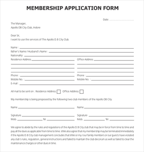 Club Membership Format Image