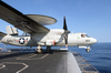 A E-2c Launches From One Of Four Steam-powered Catapults On The Ship S Flight Deck Image