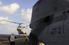Ch-46 Sea Knight Helicopter As It Takes Off From The Main Deck Of The Amphibious Command Ship Uss Mount Whitney. Image