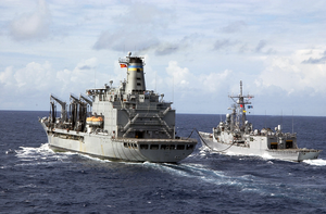 Usns Pecos (t-ao 197) Provides Fuel And Supplies To The Uss Thach (ffg-43) Image