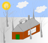 House Trees Sun Snow Clip Art