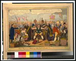 State Physicians Bleeding John Bull To Death!!  / G. Cruikshank Fect. ; Invd. By Yedis. Image