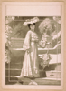 [full Length Image Of Woman, Standing On Steps, Wearing Hat And Long Dress, Holding Parasol]  Image