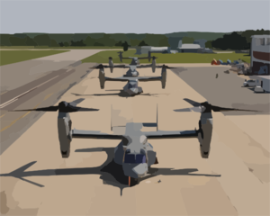 Four V-22 Osprey Aircraft Sit Along The Flight Line With Rotors Turning Before Recent Test Flights Clip Art