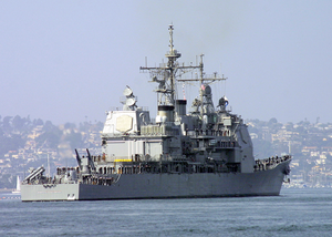The Guided Missile Cruiser Uss Valley Forge (cg 50), Heads Out Of The San Diego Bay To Begin Their Regularly Scheduled Six-month Deployment. Image