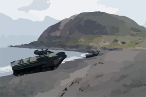 Amphibious Assault Vehicles (aavs) Line The Beach Below Mount Suribachi On The Island Of Iwo Jima Clip Art