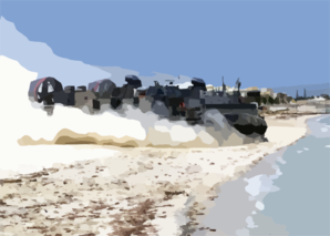 Landing Craft Air Cushion Eighty Four (lcac-84) Departs The Beach With Supplies, Ammunition, And Vehicles Clip Art
