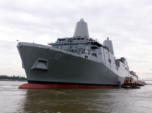 The Amphibious Transport Dock Ship Pre-commissioning Unit San Antonio (lpd 17) Floats Along The Mississippi River At Northrop Grumman Ship Systems Avondale Operations In New Orleans Image