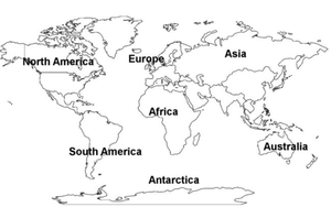 Color World Map Continents Outline