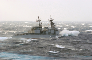 The Destroyer Uss Paul F. Foster Turns Away After An Attempt To Replenish Fuel Image