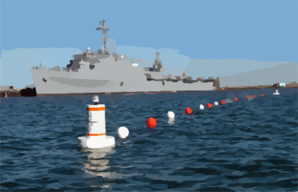 A Newly Installed Buoy-based Security Barrier Stretches Around The Amphibious Transport Dock Ship Uss Denver (lpd 9) As The Ship Takes On Ammunition. Clip Art