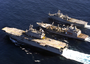 The Military Sealift Command Supply Ship Usns Patuxent (t-ao-201) Conducts A Dual Underway Replenishment (unrep) Image
