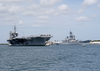 Uss Constellation (cv 64) Sails Past Uss Missouri (bb 63) As It Makes A Week-long Port Visit To Pearl Harbor, Hawaii, On Her Way Home To San Diego, Calif Image