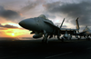 An F/a-18c Hornet Assigned To The Stingers Of Strike Fighter Squadron One One Three (vfa-113) Sits Chained To The Flight Deck Of Uss John C. Stennis (cvn 74) As The Sun Sets. Image