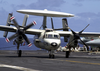 An E-2c Hawkeye Assigned To The  Sunkings  Of Carrier Airborne Early Warning Squadron One One Six (vaw-116) Successfully Lands Aboard The Aircraft Carrier Uss Constellation (cv 64) With One Engine After Having An In-flight Emergency. Image