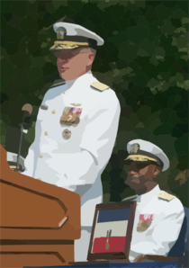 Rear Adm. Barry C. Black, Chief Of Navy Chaplains Listens To Adm. Vern Clark, Chief Of Naval Operations (cno) Make Remarks At His Change Of Office And Retirement Ceremony Held At The Washington Navy Yard. Clip Art