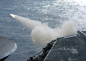 A Rim-7m Nato Sea Sparrow Surface-to-air Missile Is Test Fired Off The Fantail Aboard Uss Washington (cvn 73). Image
