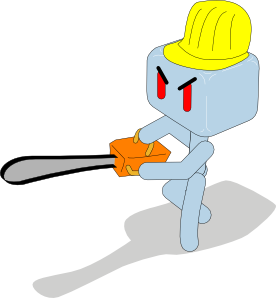 Cartoon Icecube Holding Chainsaw Clip Art