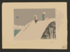 Two People Crossing A Steep Snow-covered Bridge Clip Art