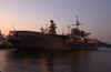 Christmas Lights Adorn Uss Blue Ridge (lcc-19) At Naval Station Yokosuka.  Since October 1979, Image