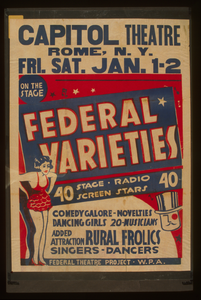 Federal Varieties 40 Stage, Radio, Screen Stars : Comedy Galore - Novelties - Dancing Girls - 20 Musicians : Added Attraction Rural Frolics : Singers - Dancers. Image