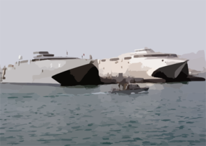 Sealift Vehicles Belonging To The U.s. Navy And U.s. Army Sit Together Pier Side Under The Watchful Eye Of Both The U.s. And Kuwaiti Harbor Patrol. Clip Art
