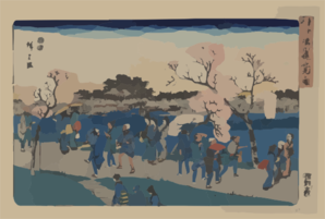 Viewing Cherry Blossoms Along The Sumida River. Clip Art