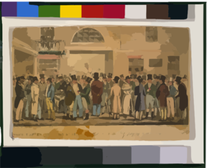 Monday After The  Great St. Leger.  Or Heroes Of The Turf Paying & Recieving [sic] At Tattersalls  / Drawn & Engraved By R. Cruikshank. Clip Art