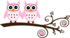 Twin Pink Blue Owls On Branch Clip Art