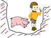 Boy In Pit With Pig Clip Art