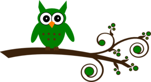 Green Owl On Branch Clip Art