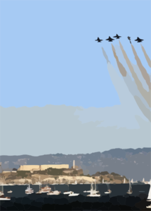 Navy Blue Angels Fly In Formation In Front Of Alcatraz, During San Francisco Fleet Week 2003. Clip Art